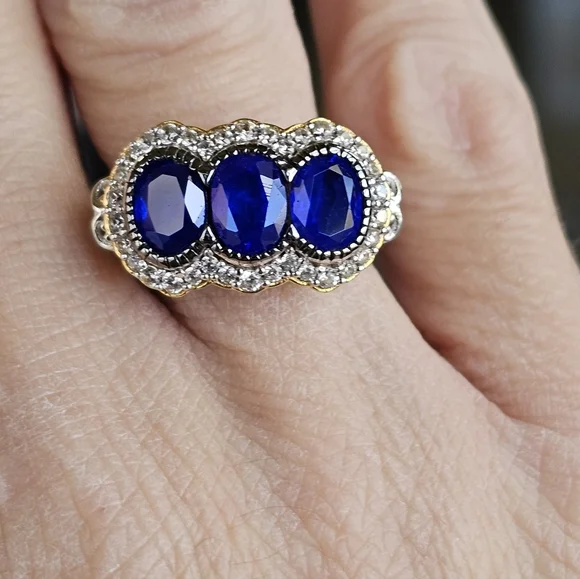 Natural Cobalt Blue Spinel Ring 24k Palladium Sterling Silver Size 8!
